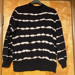 Mock neck sweater striped black and white tie dye S
